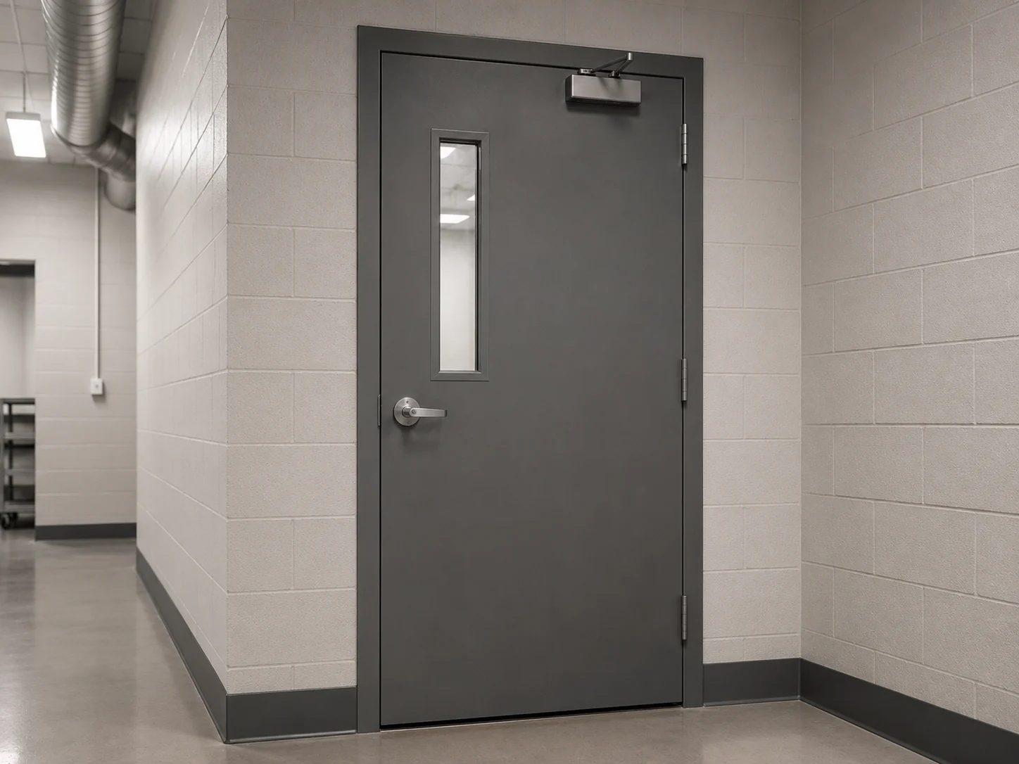 Representative hollow metal door with a narrow vision lite